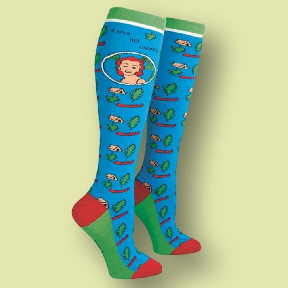 Anne Taintor Socks, "I Love Not Camping" NWT, OS
